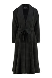 LINARIA BLACK PLAID WOOL SEERSUCKER KIMONO COAT DRESS