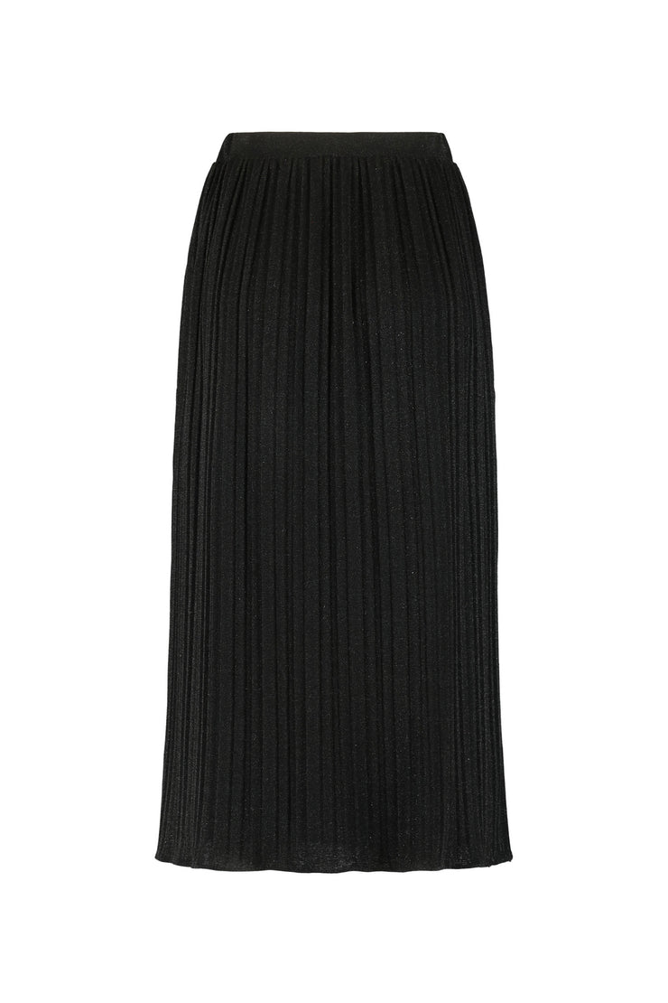 LANTANA BLACK PLISSÉ SLIGHTLY GLITTERING STRETCHY VISCOSE-BLEND MIDI SKIRT