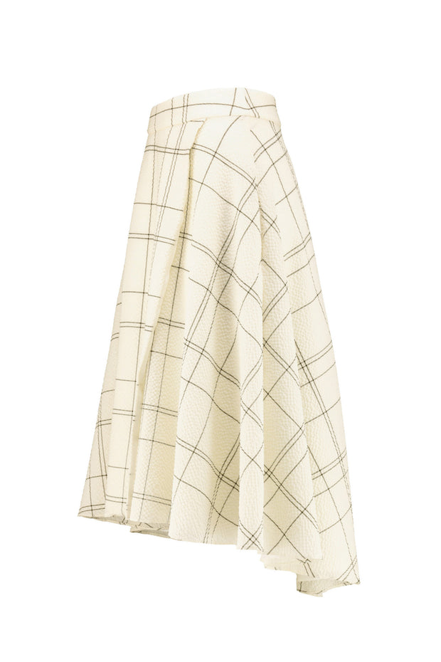 LATANIA IVORY PLAID WOOL SEERSUCKER HIGH-LOW SKIRT