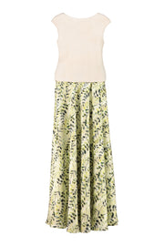 RESEDA OLIVE PATTERN SILK GOWN