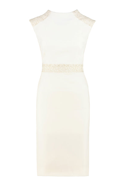 OBREGONIA IVORY PENCIL DRESS WITH LACE DETAILS