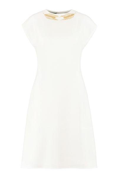 FRUMENTUM IVORY DRESS WITH HANDMADE EMBROIDERY